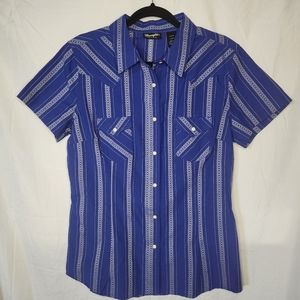 NWT Wrangler Women’s Large Retro Striped Pearl Snap Short Sleeve Shirt